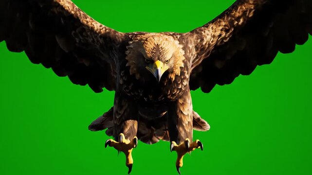 Majestic Bird of Prey Flying Directly Toward Camera on Green Screen Chroma Key Background
