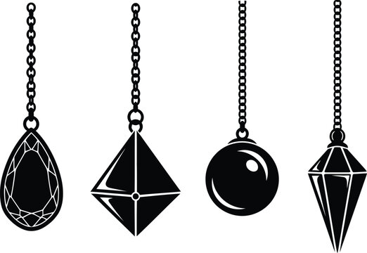 Set of black silhouettes of four pendulums isolated on transparent background