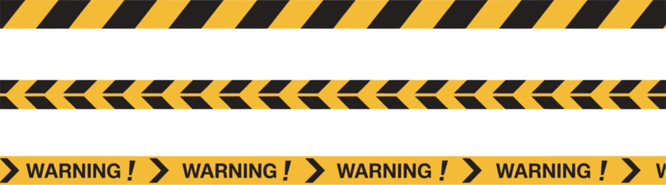 Warning, caution vector icon set, yellow tape barrier symbol representing restricted area safety warning hazard control and industrial signage concept in modern flat design.