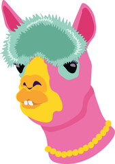 Cute cartoon pink llama head for kids design and stickers © Юля Люта
