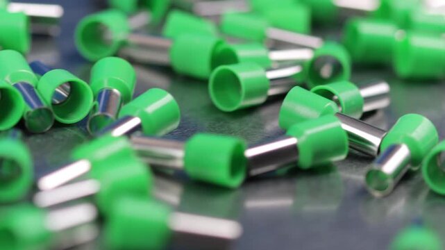 Metal tips with a plastic base for copper electrical wires. 