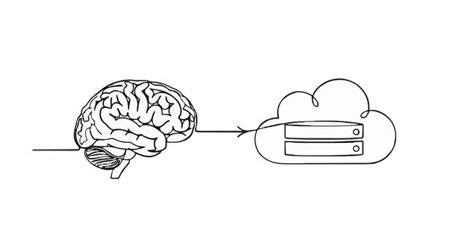 Conceptual illustration of artificial intelligence processing data from a cloud storage system