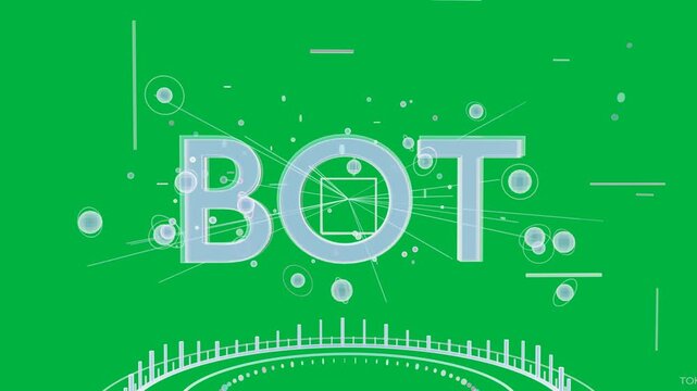 HUD activating, 3D BOT scaling, tokens orbiting and lines forming to visualize flow, transparent
