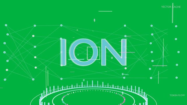 Pulse causing ION logo scaling and glowing, rings rising, nodes linking, revealing HUD on clear BG