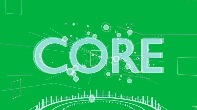 On load CORE scaling, HUD rings assembling, nodes pulsing to signal activation on transparent field
