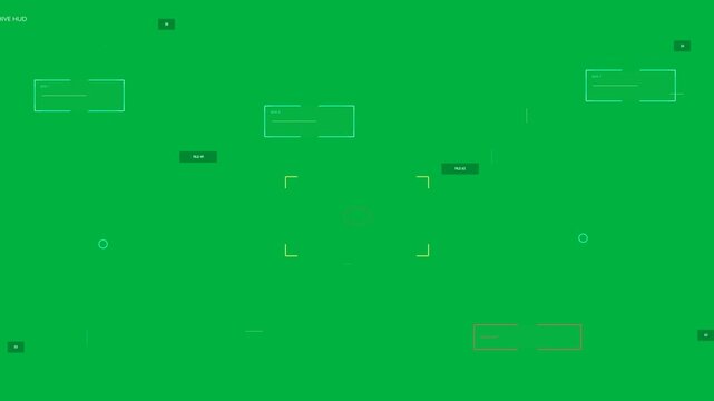 HUD booting on transparent canvas, panels sliding, red oval locking, brackets settling forming HUD