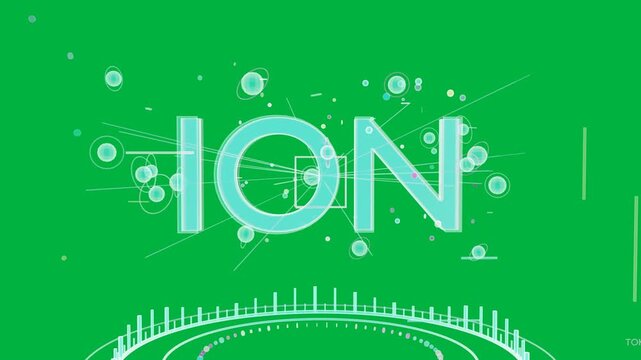 Glowing dots sparking ION title scaling revealing O forming HUD rings orbiting transparent canvas