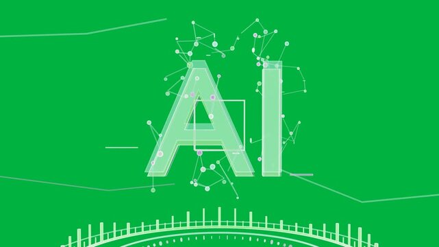 Mint 3D AI logo scaling as HUD activating nodes linking forming network on transparent background