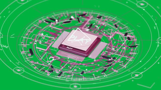 PLAY appearing triggers chip layering rings rotating traces spreading forming HUD on clear bg