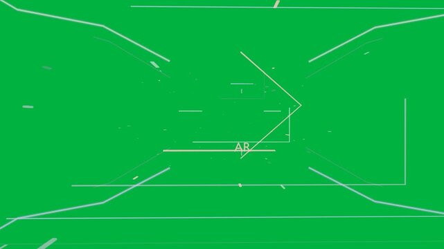 Particle pulsing HUD assembling lines moving inward labels appearing showing XR map on transparent