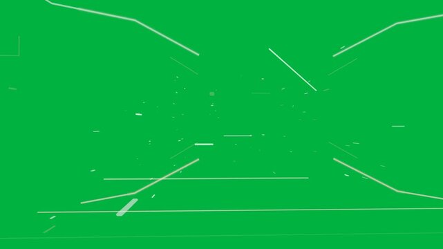 Starting with particle pulsing, neon HUD forming, labels appearing showing tracking, transparent