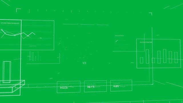 Camera panning holo dashboard panels sliding, pulsing data cloud showing health on transparent bg