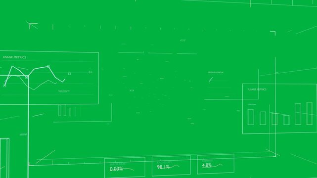 Camera starting pan revealing HUD on transparent while data swarm shifting, showing metrics