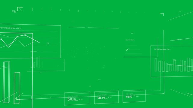 Cam focusing data cloud tokens drifting, HUD updating, panning, showing live ops on transparent bg