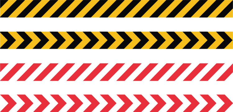 Barricade, tape vector, caution warning striped seamless pattern in red white black and yellow diagonal design for construction site safety industrial hazard and warning graphics.
