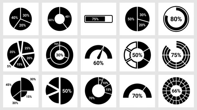 Collection of various pie charts and infographic elements.
