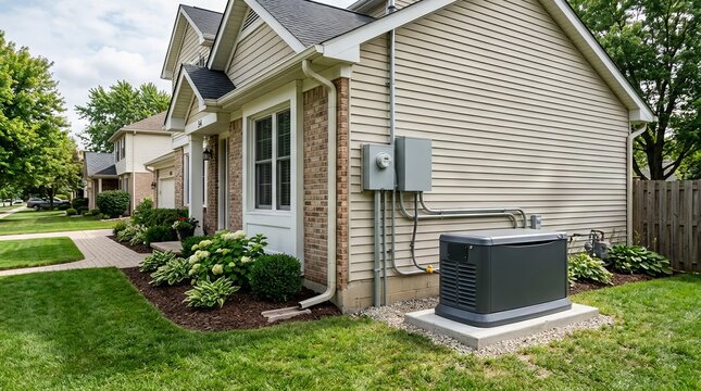 Residential backup generator installed outside a suburban home for power outages.