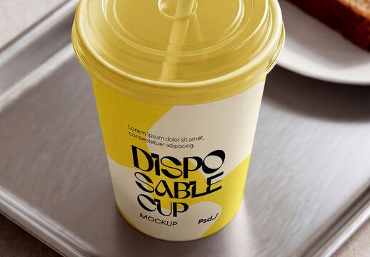 Cold Drink Cup Mockup on Metal Tray