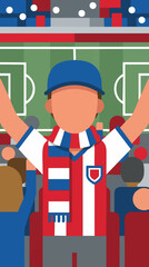 Fototapeta premium Excited football fan cheering in stadium, flat design illustration