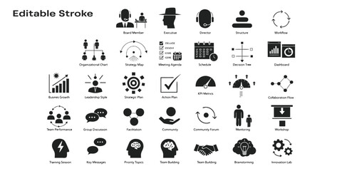 Obraz premium Professional business management and corporate strategy icons collection with editable stroke for design