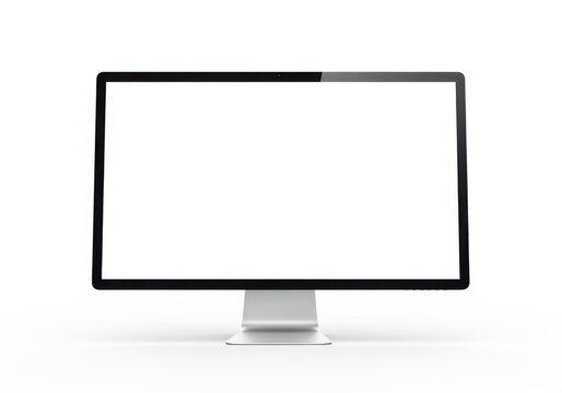 Modern desktop computer monitor with blank white screen isolated on white background