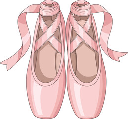 Pair of pink ballet pointe shoes with ribbons elegant footwear for dance performance isolated on white background © Ali