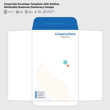 Corporate Envelope Template with Dieline, Minimalist Business Stationery Design__01