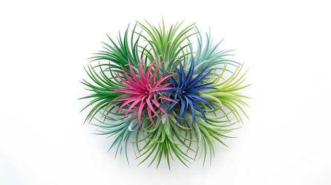 Tillandsia plants arrangement on a white background