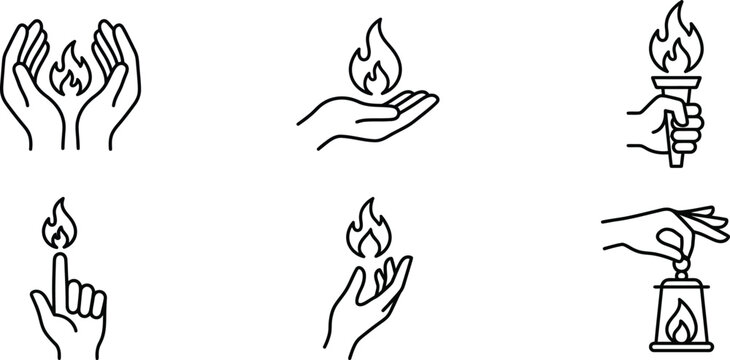 Fire icon set with various hand gestures