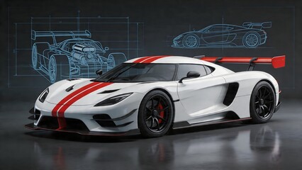 Obraz premium White sports car with red stripes
