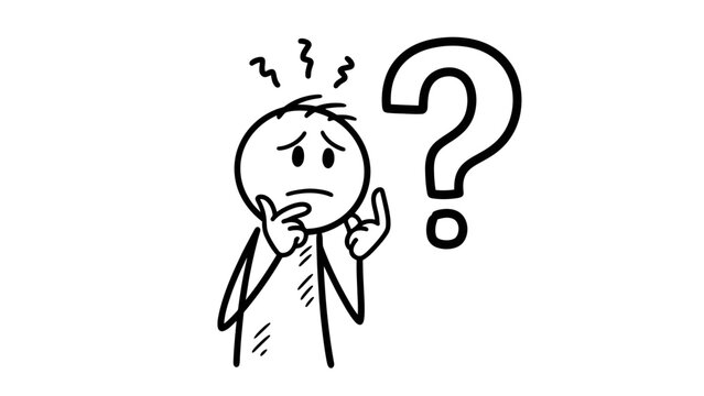 A confused stick figure person with a large question mark, illustrating uncertainty and a dilemma.