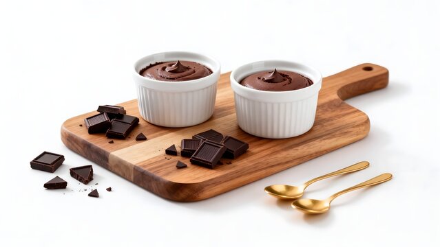 Chocolate desserts on wooden board