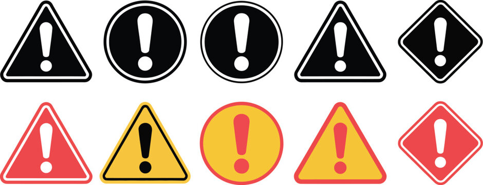 Danger, and warning symbols vector icon set, caution signs for hazards alerts and safety instructions for industrial road and public warning systems.