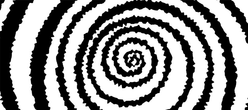 Large black whirlpool spiral hand drawn with dry wide brush in ink. Careless hypnotic grunge stroke on white background. Abstract hallucination and hypnosis concept. Vector illustration.