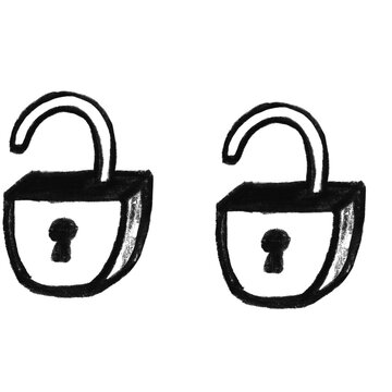 Doodle of Two Unlocked Padlocks Side by Side, Hand Drawn Security Line Art