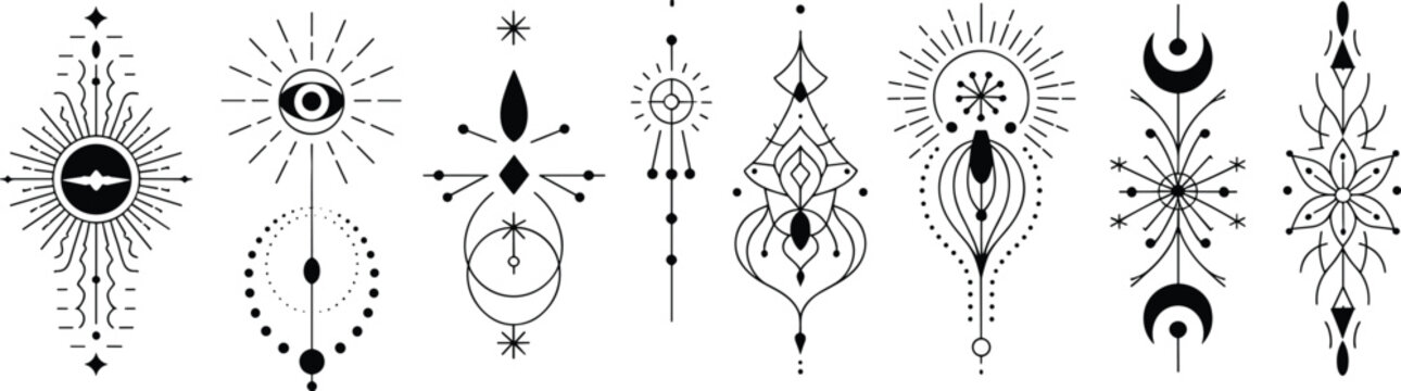 Esoteric and Celestial Tattoo Style Illustrations vector