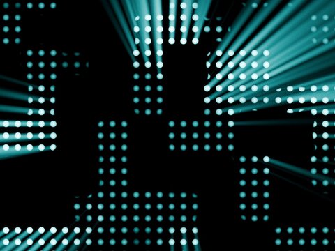 Abstract blue LED light grid background with intense volumetric rays