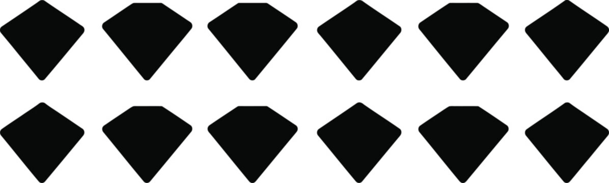 Seamless geometric vector pattern of twelve black pentagon shapes arranged in two symmetrical rows, minimalist modern repeatable design