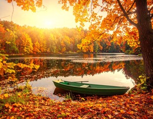 Obraz premium Verträumte romantische Herbstlandschaft mit einem stillen Waldsee