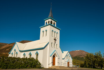 Obraz premium church of town of Dalvik in North Iceland