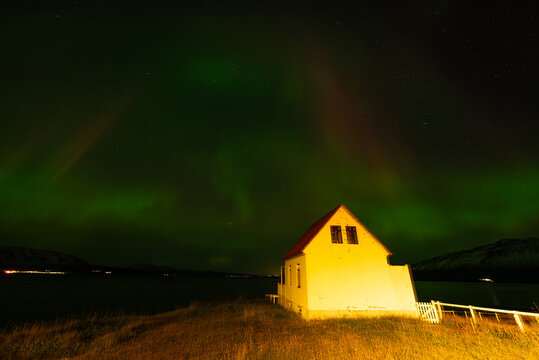 Aurora Borealis on island of Hrisey in Iceland
