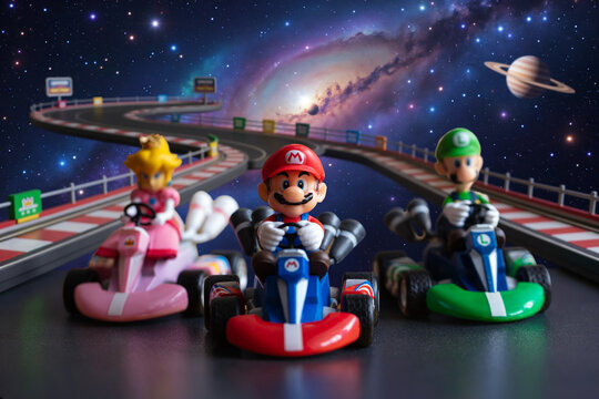 Super Mario,  Luigi and Princess  in  karts - racing toy