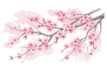 Fototapeta premium Cherry Blossoms Branch Watercolor