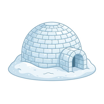 Cartoon igloo illustration, winter scene, isolated on white background