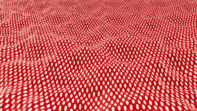 Abstract Red and White Polka Dot Pattern with Undulating 3D Terrain Surface
