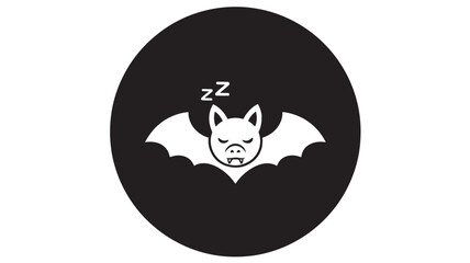 Fototapeta premium Bat Sleeping Inside Moon Icon with Zz Sound Effect Featuring Zz, Black, White with Silhouette and Night Elements for Animal, Creature Projects, Clean