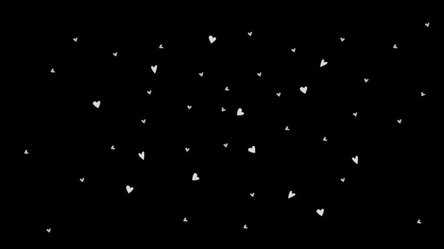 Falling white hearts on black background