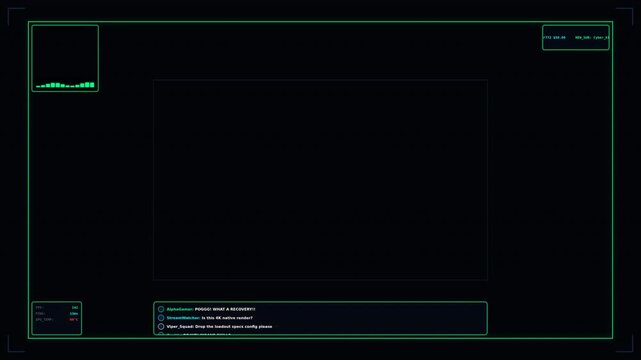 Futuristic digital interface motion with neon green holographic elements and animated data streams for technology and sci-fi themes.