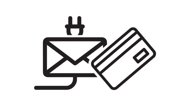 Envelope and Card Icon with Plug Symbol Above It Featuring Payment, Email, Digital with Communication and Online Elements for Transaction, Finance