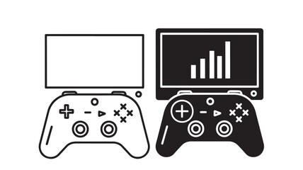 Game Controllers with Screens Displaying Data and Blank Screen, One Black and One White Featuring Gaming, Bar Chart, Plus Button with Minus Button © TAIFUR